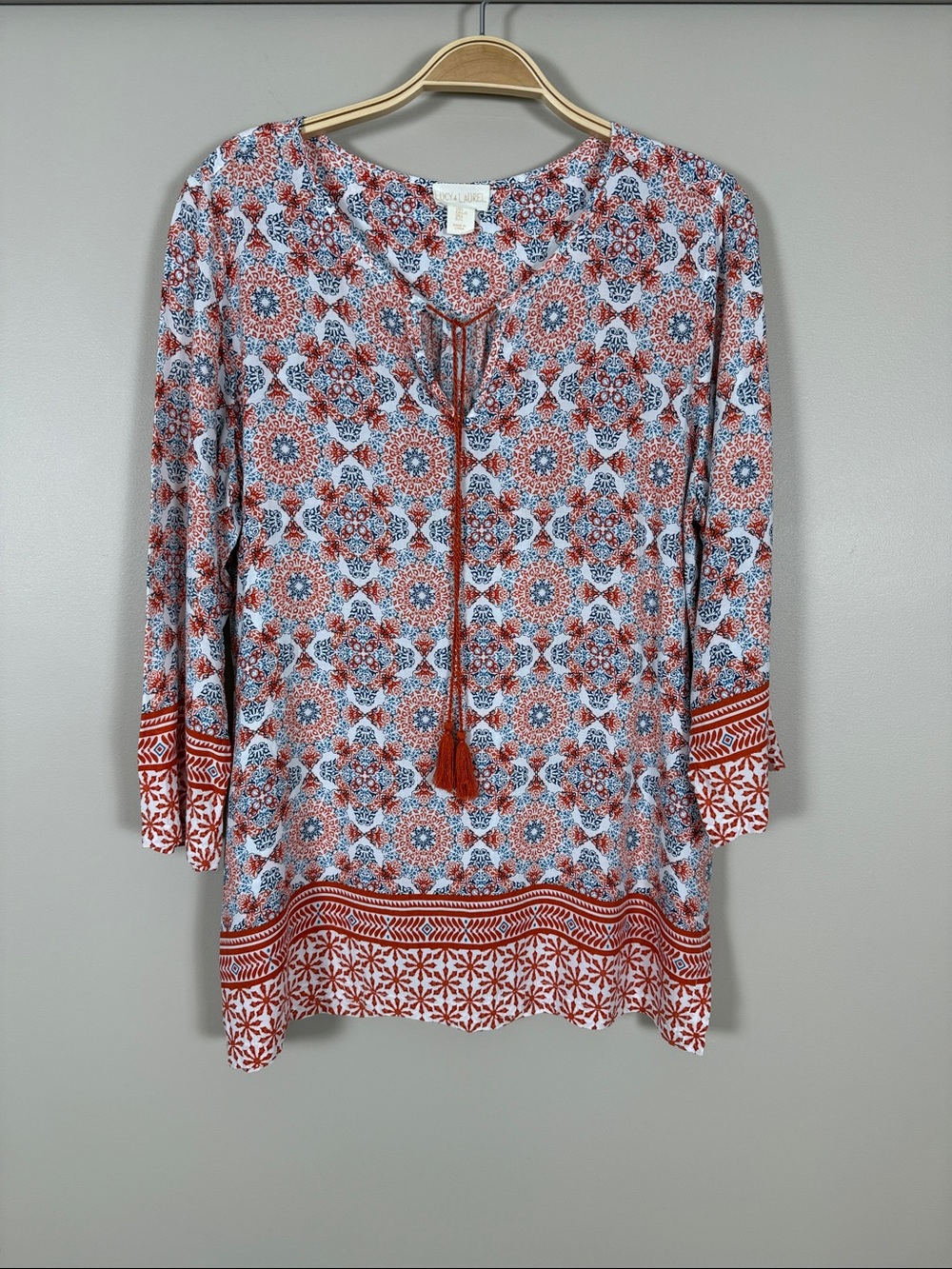 Women’s Coral and Light Blue Mosaic Tie-Front Tunic